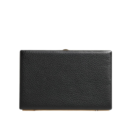 Dolce & Gabbana Black Leather Gold Frame Clutch Evening Party Purse Bag