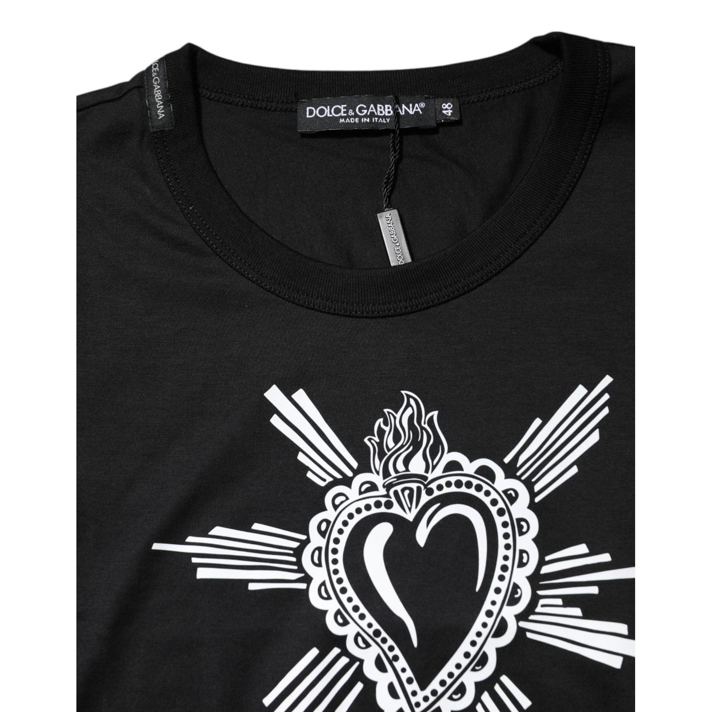 Dolce & Gabbana Black Sacred Heart Cotton Crew Neck T-shirt TSH91021-48