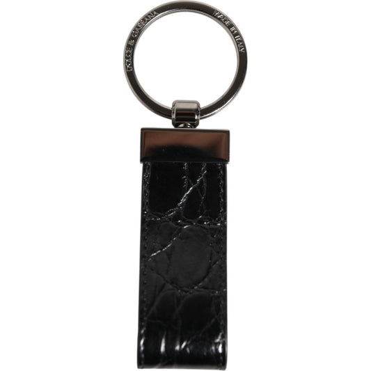 Dolce & Gabbana Black Leather Logo Metal Ring Keychain Holder Men Keyring SMY10704