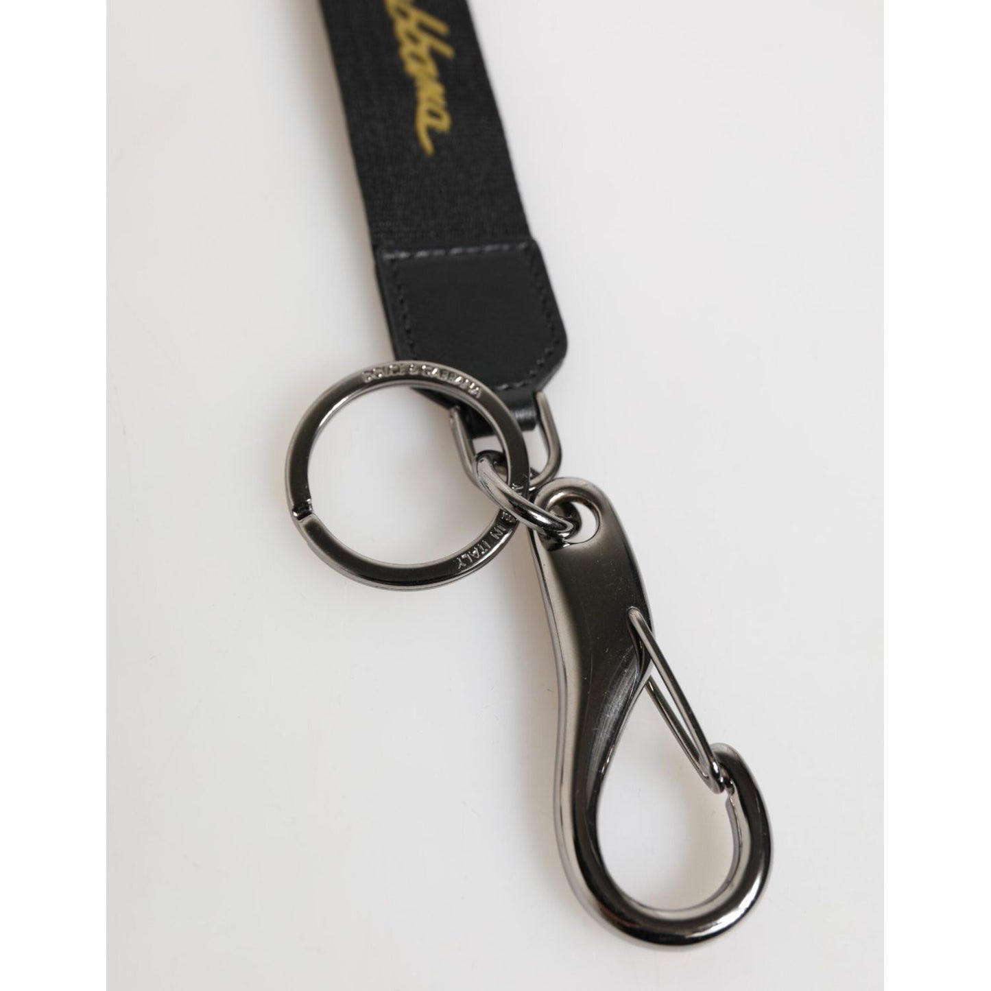Dolce & Gabbana Black Yellow Polyester DG Logo Silver Keychain Keyring SMY11129