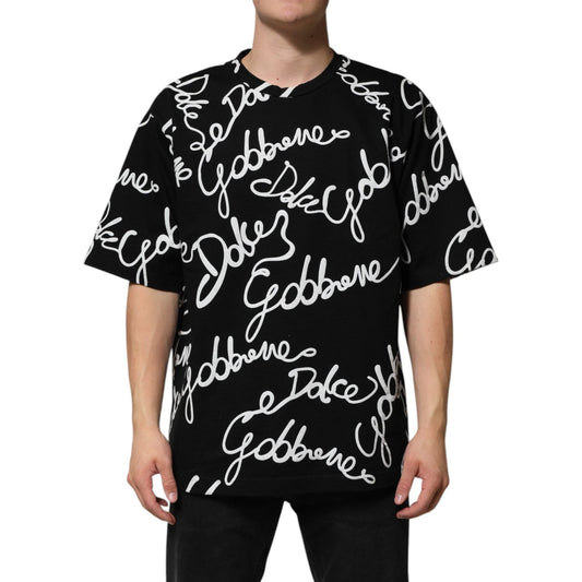 Dolce & Gabbana Black Logo Print Cotton Crew Neck T-shirt TSH90847-44