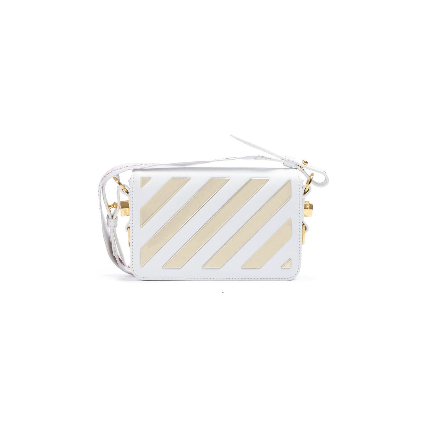 Off-White White/Gold Metallic Stripe Mini Crossbody Bag OF8056121179349