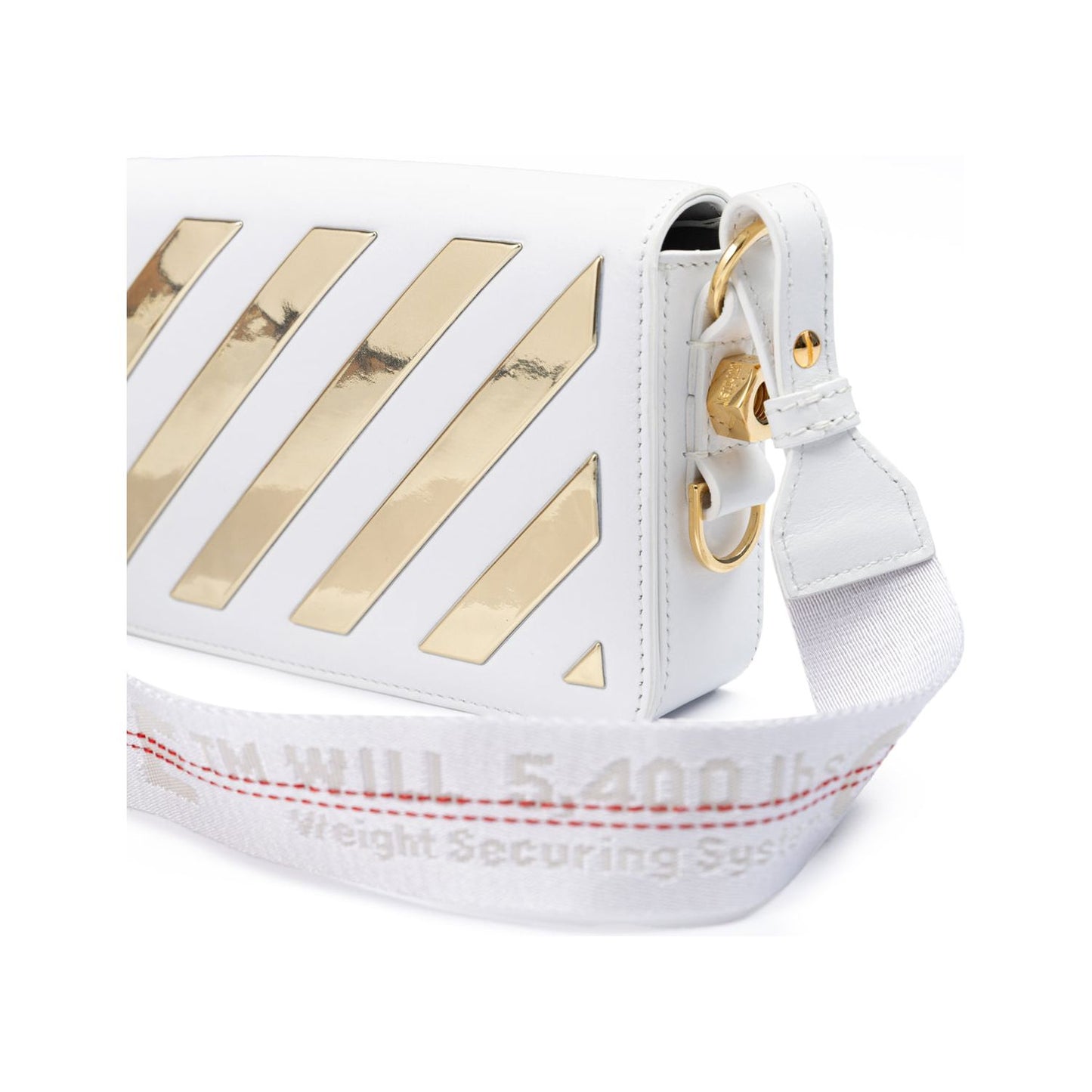 Off-White White/Gold Metallic Stripe Mini Crossbody Bag OF8056121179349