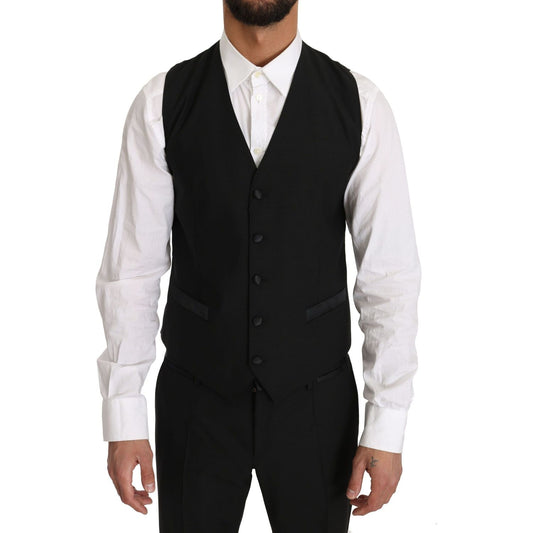 Dolce & Gabbana Black Wool Dress Waistcoat Gillet Vest TSH2431- 48