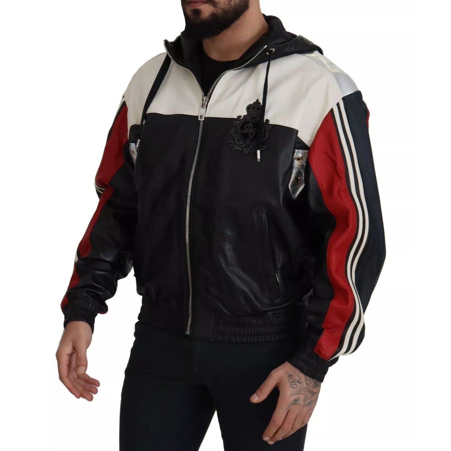Dolce & Gabbana Black Leather Hooded Blouson Jacket JKT3340-52