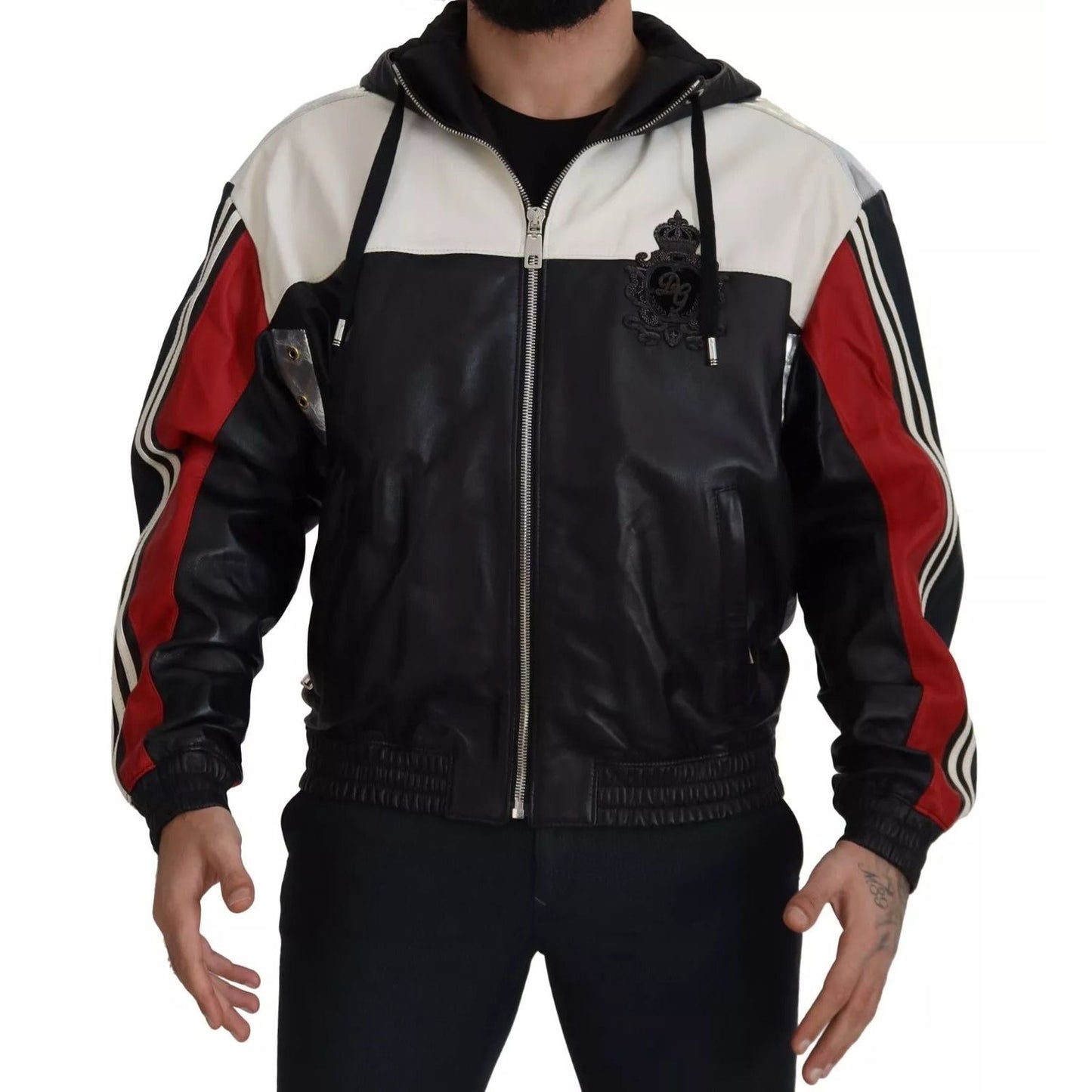 Dolce & Gabbana Black Leather Hooded Blouson Jacket JKT3340-52