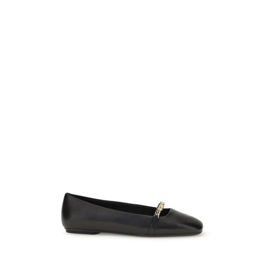 PINKO Black Calf Leather Bos Taurus Ballet Flats