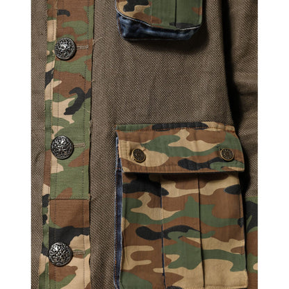 Dolce & Gabbana Brown Camouflage Linen Button Down Jacket