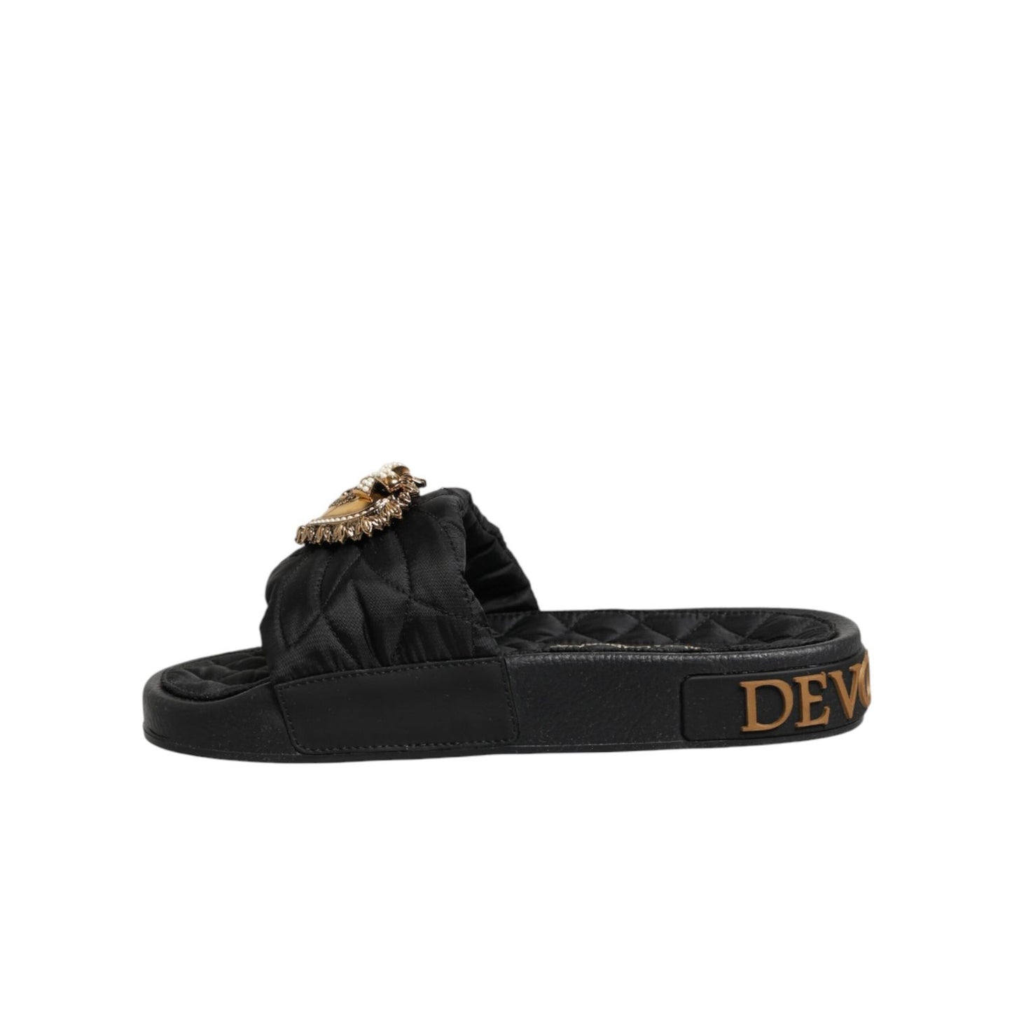 Dolce & Gabbana Black Devotion Matelassé Leather Slides Shoes