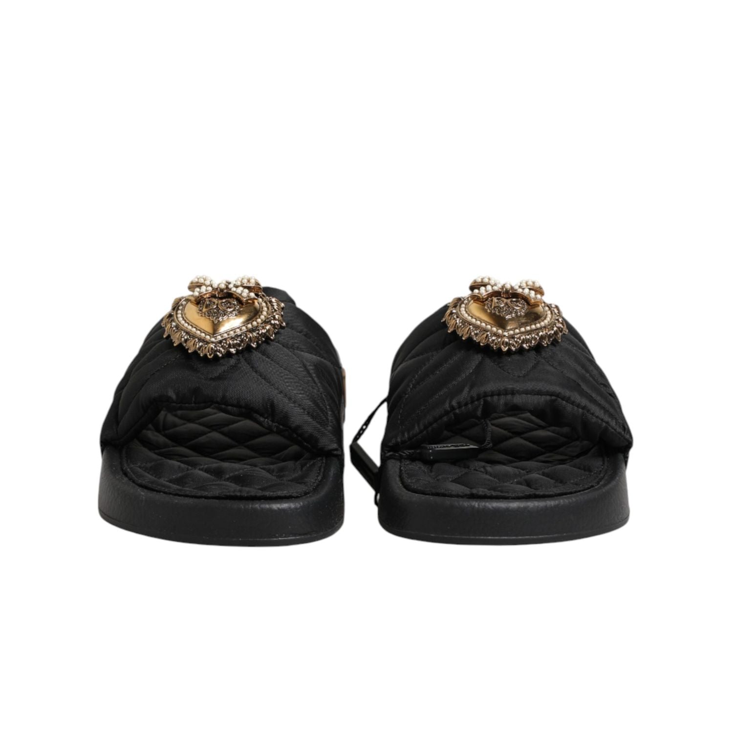 Dolce & Gabbana Black Devotion Matelassé Leather Slides Shoes