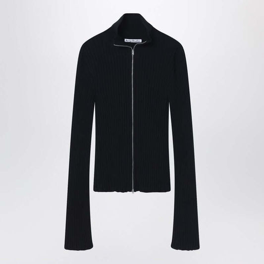 Acne Studios Black ribbed zip cardigan