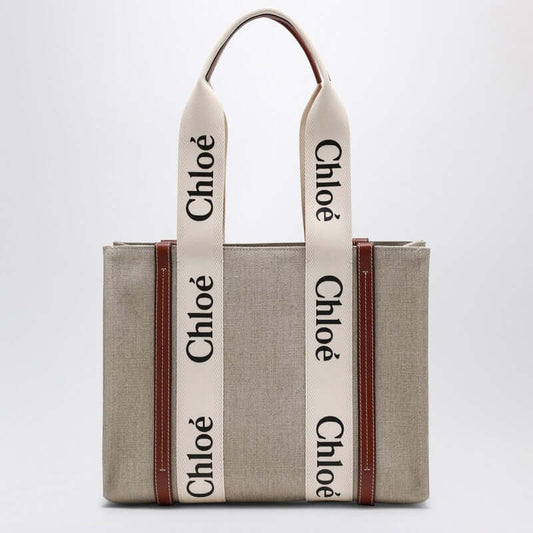 Chloé Woody medium bag in beige canvas CHC22AS383I26/R_CHLOE-90U_100