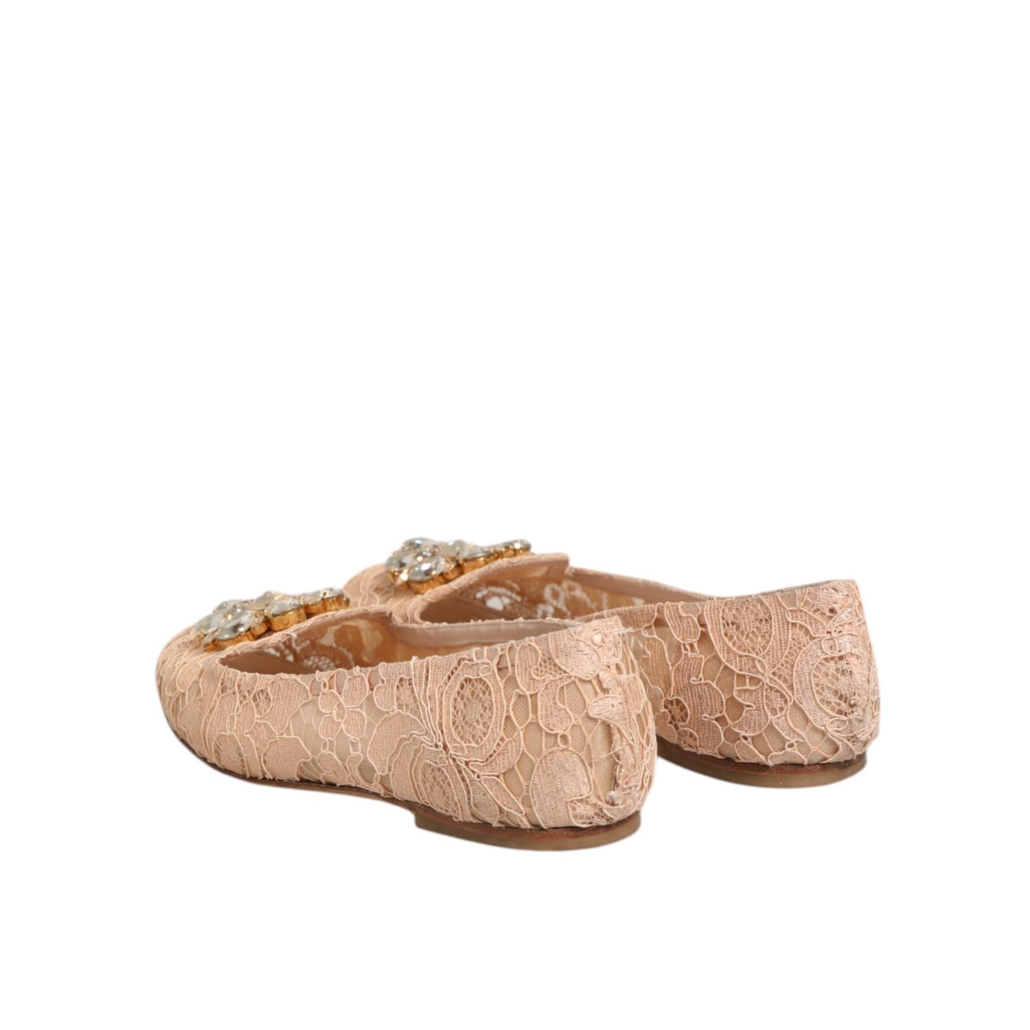 Dolce & Gabbana Beige Taormina Lace Crystals Flats Shoes