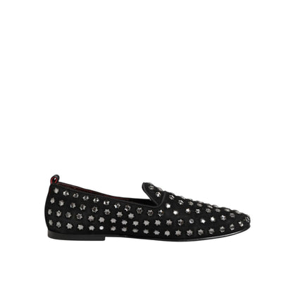 Dolce & Gabbana Black Crystal Embellished Loafers Dress Shoes