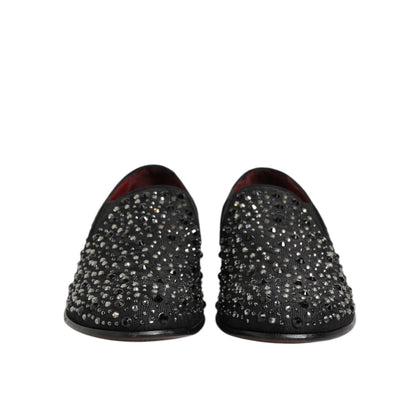 Dolce & Gabbana Black Suede Crystal Embellished Loafer Shoes