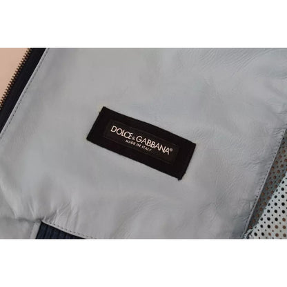 Dolce & Gabbana Blue Leather Perforated Full Zip Jacket