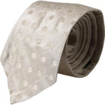 Dolce & Gabbana Beige Dotted Silk Classic Adjustable Men Tie Dolce & Gabbana Light Gray