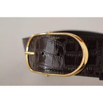 Dolce & Gabbana Brown Crocodile Pattern Leather Gold Oval Buckle Belt Dolce & Gabbana Dark Gray