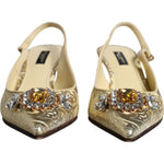Dolce & Gabbana Gold Crystal Pumps Heels Slingbacks Shoes LA11792-37
