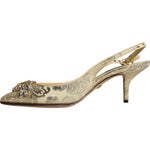 Dolce & Gabbana Gold Crystal Pumps Heels Slingbacks Shoes LA11792-37