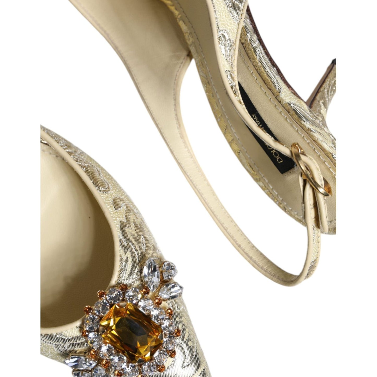Dolce & Gabbana Gold Crystal Pumps Heels Slingbacks Shoes LA11792-37
