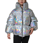 Dolce & Gabbana Silver Iridescent Puffer Full Zip Coat Jacket Dolce & Gabbana Light Slate Gray