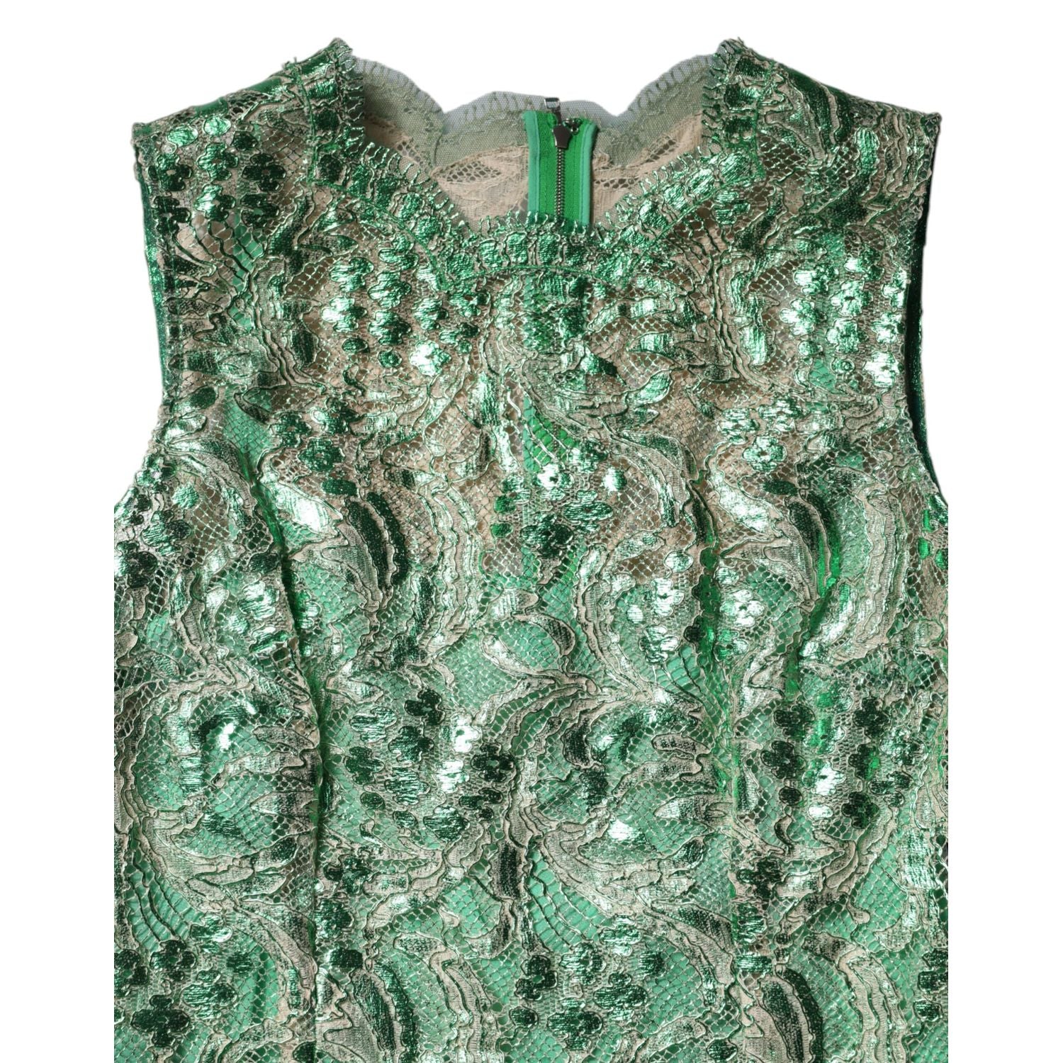Dolce & Gabbana Green Cotton Floral Lace Sheath Midi Dress
