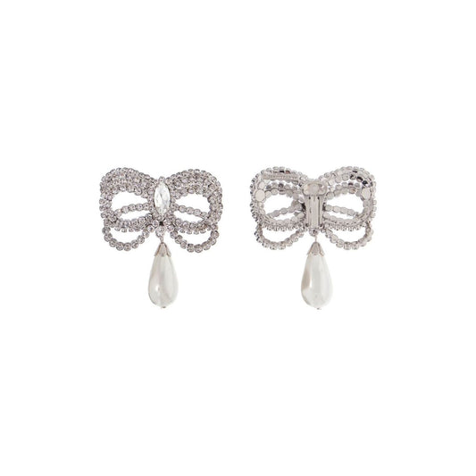 Alessandra Rich hypoallergenic brass earrings in silver with bow and drop pearl Jewellery Alessandra Rich Gray