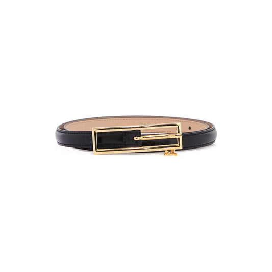 Alessandra Rich slim black leather belt with logo charm and brass buckle 1.5 cm Belts Alessandra Rich Tan