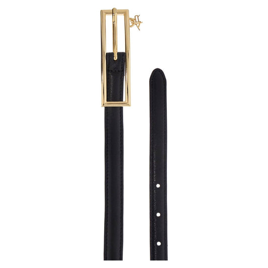 Alessandra Rich slim black leather belt with logo charm and brass buckle 1.5 cm Belts Alessandra Rich Dark Slate Gray