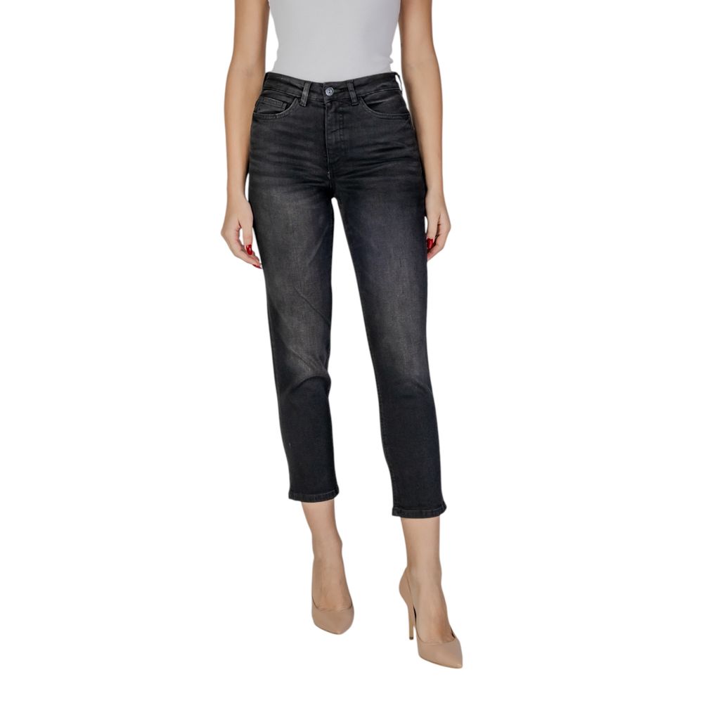 ICHI Black Cotton Mom Jeans