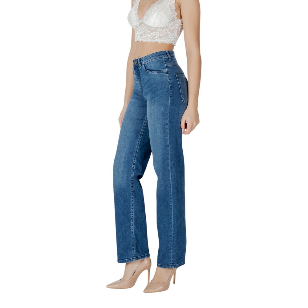ICHI Blue Cotton Relaxed Fit Jeans