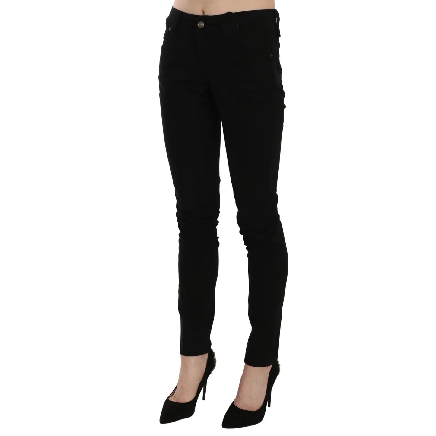 John Galliano Black Mid Waist Slim Fit Skinny Denim Casual Pants Jeans