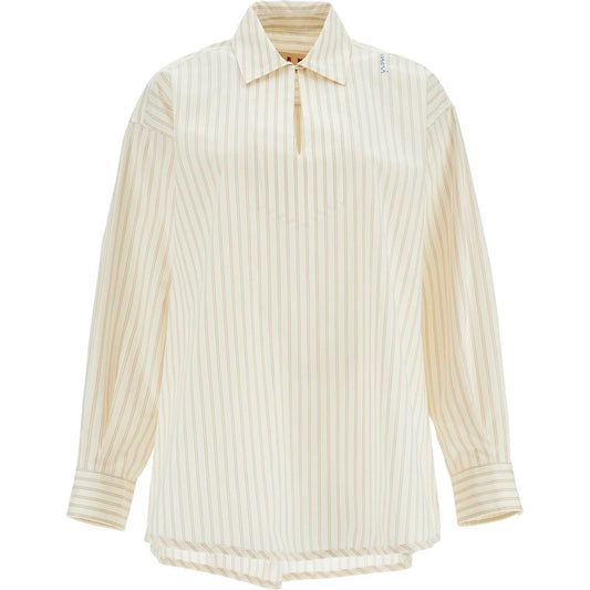 Marni ivory striped cotton top with embroidered logo