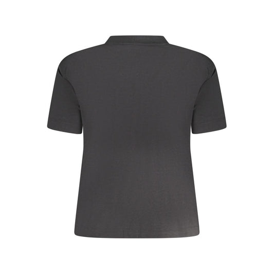 Back view of Calvin Klein black cotton women’s T-shirt showcasing short sleeves and crew neck design.