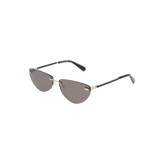 Calvin Klein black metal women's sunglasses with smoke lenses and sleek design.