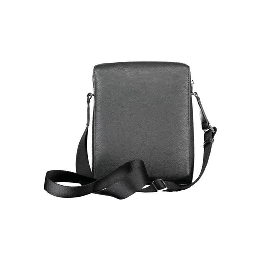 Calvin Klein black polyester men's shoulder bag with adjustable strap and logo, eco-friendly design for conscious luxury.