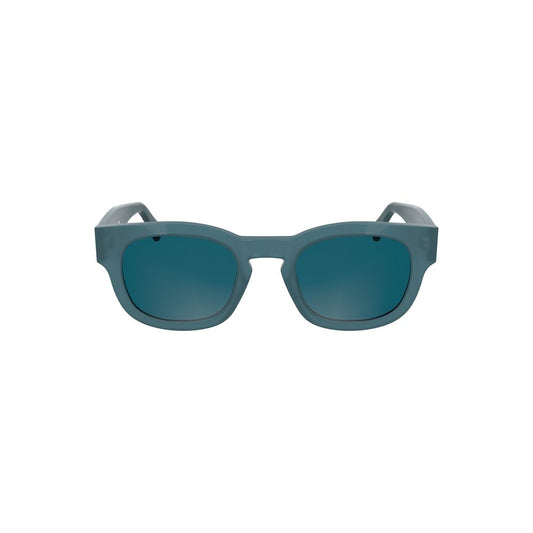 Calvin Klein blue acetate women sunglasses with round lenses, modern luxury fashion eyewear.
