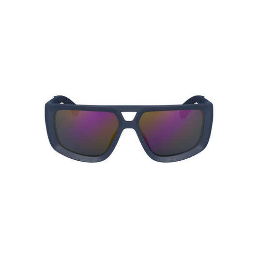 Calvin Klein blue square lens men’s sunglasses with plastic frame and contrast details.
