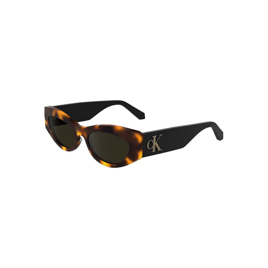 Calvin Klein cat eye brown acetate women's sunglasses with 52mm lenses and iconic logo, epitomizing luxury and style.