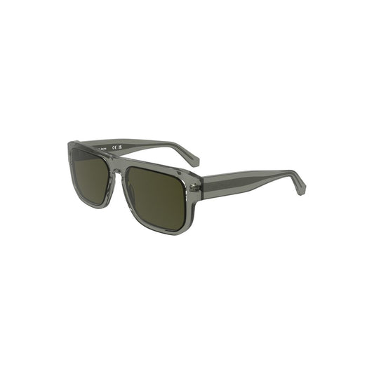 Calvin Klein brown acetate men's sunglasses with smoke-tinted square lenses, 55mm width, and sleek contemporary design.