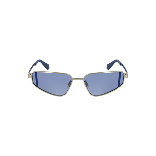 Calvin Klein Gray Metal Women Sunglasses with Blue Rectangular Lenses
