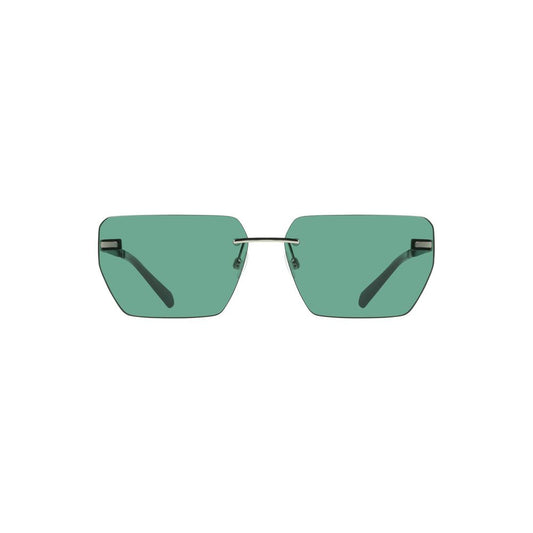 Calvin Klein green metal sunglasses with square lenses, stylish eyewear for men featuring a sleek design and signature logo.