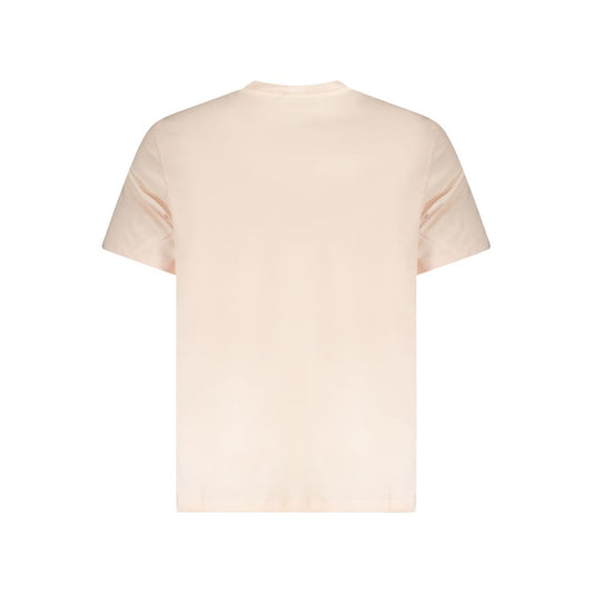 Back view of Calvin Klein pink cotton men's t-shirt with crew neck and embroidered logo, perfect for casual luxury and comfort.
