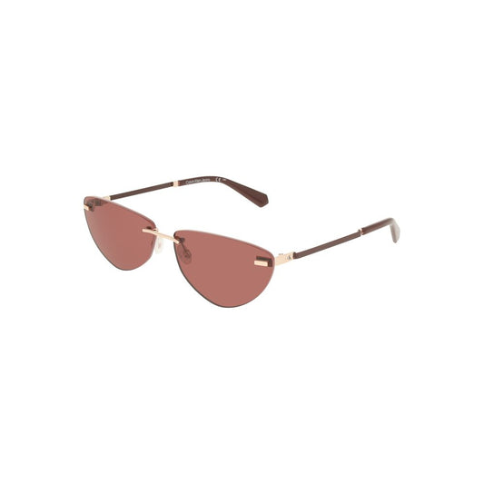 Calvin Klein pink metal women sunglasses with drop-shaped pink lenses and lustrous metal frame, featuring iconic logo and chic design.