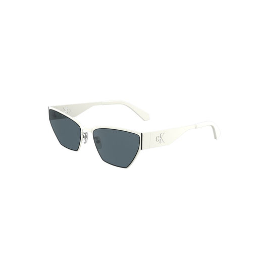 Calvin Klein white metal cat-eye women's sunglasses with smoke lenses, chic and modern style for sophisticated looks.