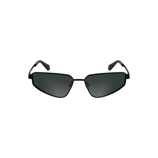 Calvin Klein black metal women’s sunglasses with sleek rectangular smoke-tinted lenses, designed for style-savvy individuals.