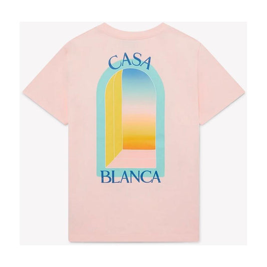 Casablanca Pink Cotton Men's T-Shirt with colorful tennis club print, relaxed fit, soft pink hue.
