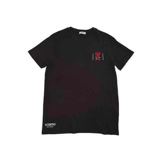 Iceberg black cotton men's t-shirt with logo, short sleeves, crew neck, premium comfort, designer casual wear.