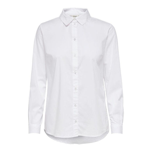 Jacqueline De Yong white cotton long-sleeve shirt, versatile and elegant, suitable for work or casual outings.